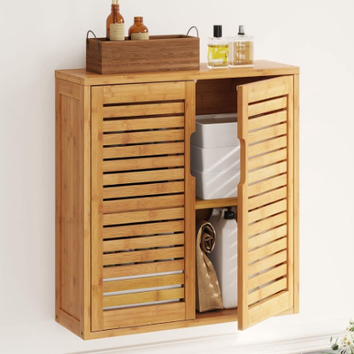 Wall Cabinet Bathroom Storage Cabinet Wall Mounted with Adjustable Shelves Inside, Double Door Medicine Cabinet, Utility Cabinet Organizer Over Toilet, Bamboo, 23.2''Lx8.1''Wx20.4''H